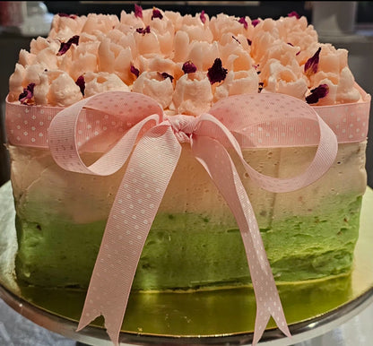 Rose Pistachio Cake🌹 8 inch square, 3 layers  it serves    16 -20 people *(also available  in 6 in which  serves 8 - 10 people)