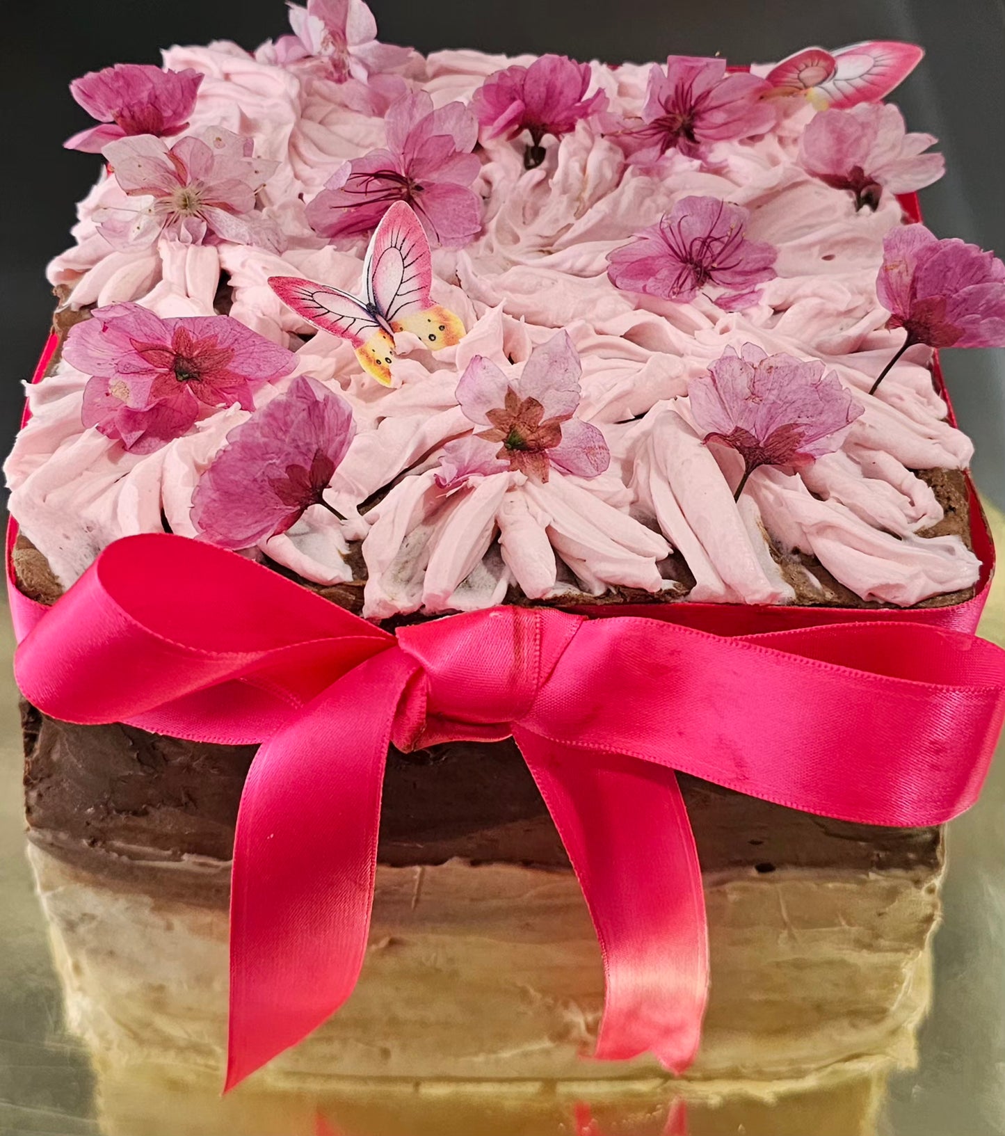 Chocolate Cherry Blossom 🌸 Cake  6 inch, 4 layers. It serves 8-10 people *(also available in 8 in. which serves 16-20 people)